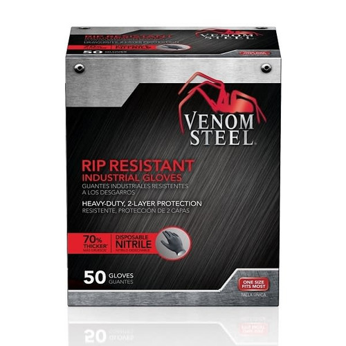 Venom Steel 2 Layer Rip Resistant Nitrile Gloves One Size Fit Most Package Of 50