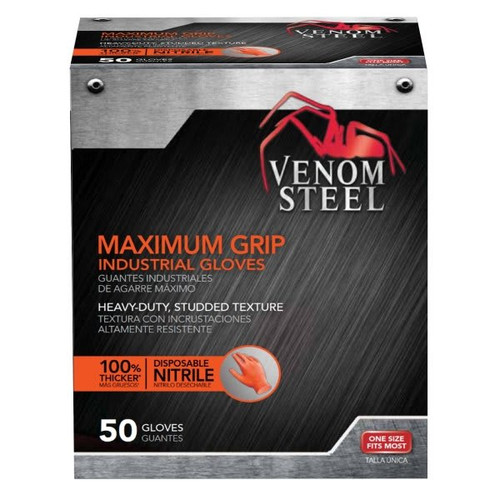 Venom Steel Maximum Grip Nitrile Gloves One Size Fits Most Package Of 50