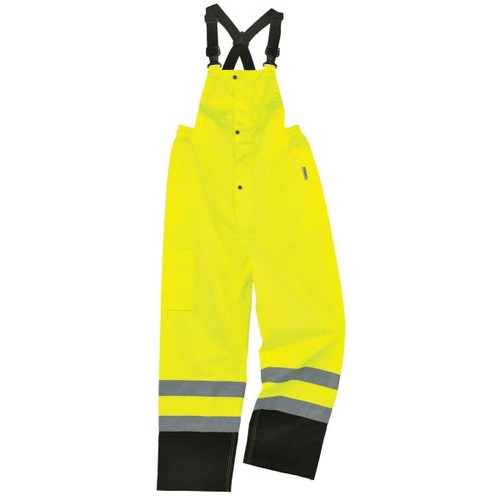 Ergodyne 8918bk L Lime Supplemental Class E Black Bottom Rain Bibs