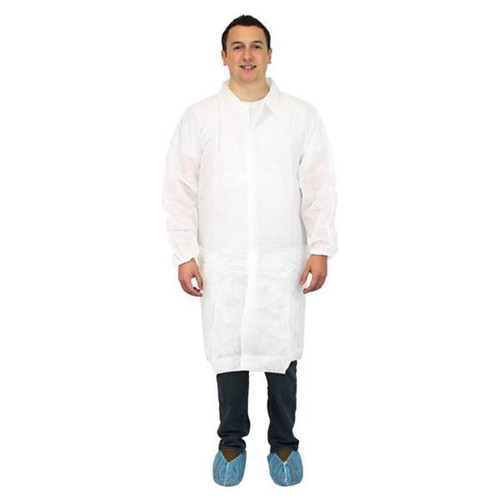 The Safety Zone Polypropylene Lab Coat, Pockets, Elastic Wrists, White, Xl