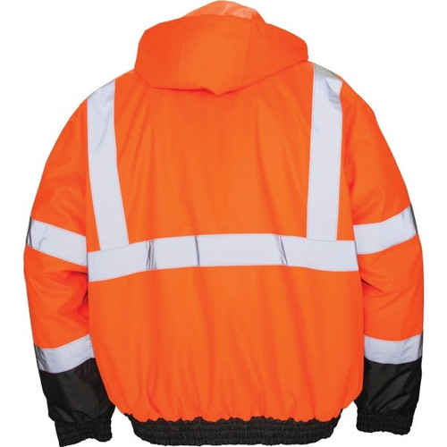 Sas Safety Corp. Ansi Class 3 Hooded Bomber Jacket - Orange - Large