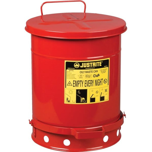 Justrite Can Oily Waste 10 Gallon W/Foot