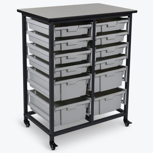 Luxor Mobile Bin Storage Unit - Double Row With Large And Small Clear Bins