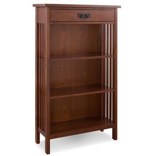 Leick Home One Drawer Mantel Height 3 Shelf Bookcase,slatted Sides,mission Oak