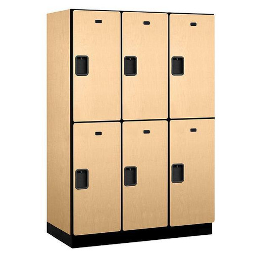 Salsbury Industries 18" Wide Double Tier Wood Locker, 3 Wide, 21" Deep, Maple