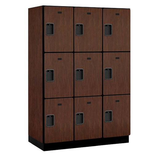 Salsbury Industries 18" Wide Triple Tier Wood Locker, 3 Wide, 21" Deep, Mahogany