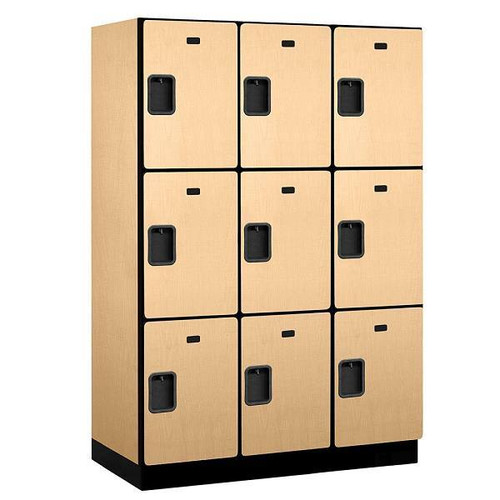 Salsbury Industries 18" Wide Triple Tier Wood Locker, 3 Wide, 21" Deep, Maple