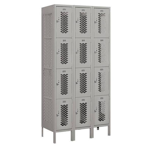 Salsbury Industries 36 Inch Wide 4 Tier Vented Metal Lockers, Gray, Unassembled