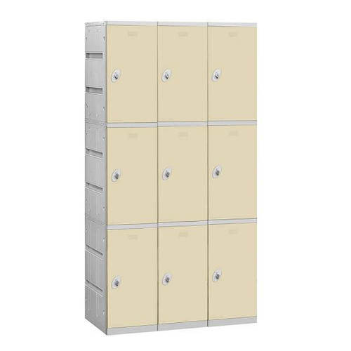 Salsbury Industries 38.25 Inch Wide Unassembled Triple Tier Plastic Lockers, Tan