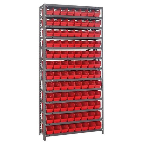 Quantum Storage Systems Bin Wire Shelving, 36"wx12"dx75"h, Includes 96 Red