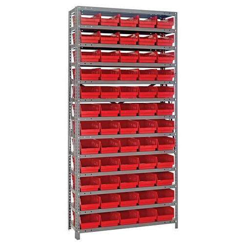 Quantum Storage Systems Bin Wire Shelving, 36"wx12"dx75"h, Includes 60 Red