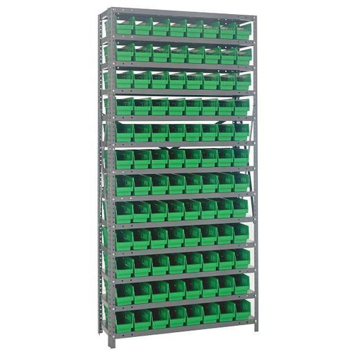 Quantum Storage Systems Bin Wire Shelving, 36"wx12"dx75"h, Includes 96 Green