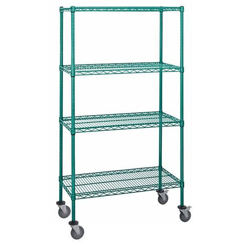 Quantum Storage Systems 4-Wire Shelf Mobile Cart, 18"H X 36"L X 63"H, Green