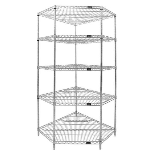 Quantum Storage Systems 5-Shelf Corner Wire Shelving Unit, 24"X42"X74", Chrome
