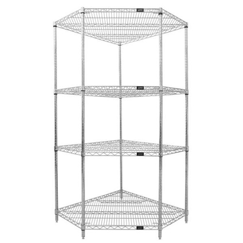Quantum Storage Systems 4-Shelf Corner Wire Shelving Unit, 24"X42"X74", Chrome