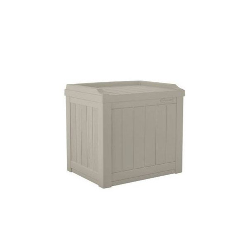 Suncast Commercial 22 Gallon Small Deck Box With Storage Seat, Light Taupe