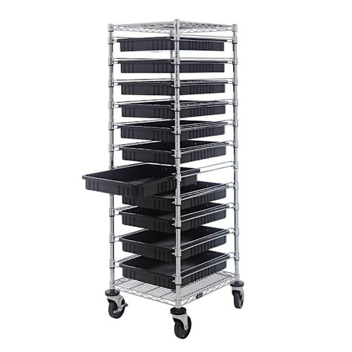 Quantum Storage Systems Mobile Conductive Bin Cart Chrome 21"W X 24"L X 69"H