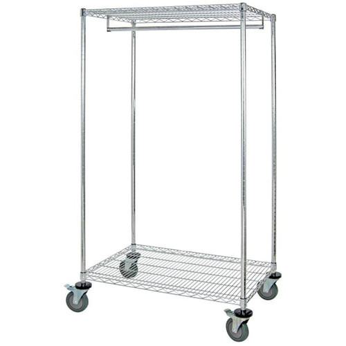 Quantum Storage Systems Mobile Wire Garment Rack With 2 Shelves, 24" X 36" X 69"