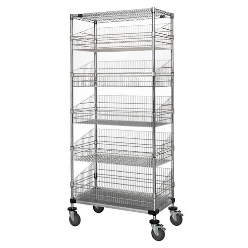 Quantum Storage Systems Mobile 5 Wire Basket Unit With 2 Shelves, 18"X36"X80"