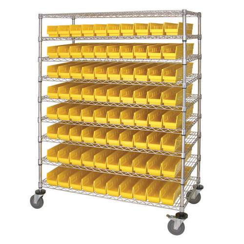 Quantum Storage Systems Wire Catheter Cart With 80 Yellow Bins, 24" X 48" X 69"