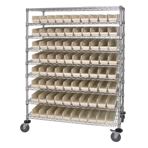Quantum Storage Systems Wire Catheter Cart With 80 Ivory Bins, 24" X 48" X 69"