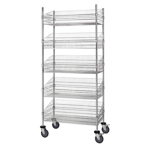 Quantum Storage Systems Mobile 5 Wire Basket Unit With 2 Shelves 24"X48"X80"