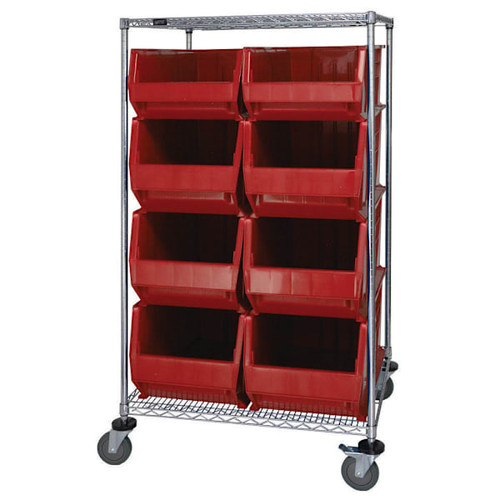 Quantum Storage Systems Wire Cart With 8 Red Hulk Containers, 30" X 36" X 69"