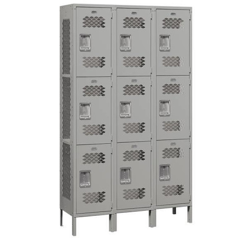 Salsbury Industries Triple Tier-Gray-Vented Metal Locker 6 Feet X 15 Inches