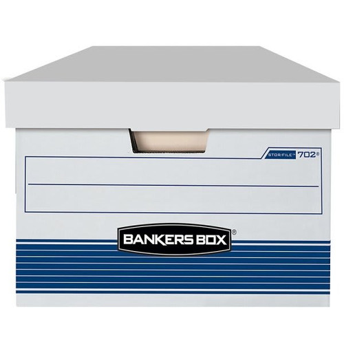 Bankers Box Stor/File White/Blue 65% Recycled Storage Box, Package Of 4