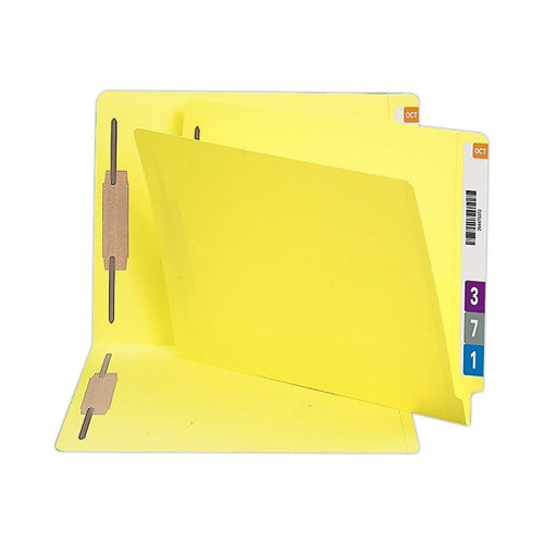 Smead Yellow Straight-Cut End Tab Folder With Fastener, Package Of 50