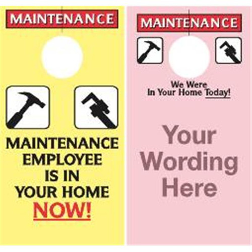 Two Sided Maintenance Door Tags, Semi-Custom, 3-1/2 X 6-3/4