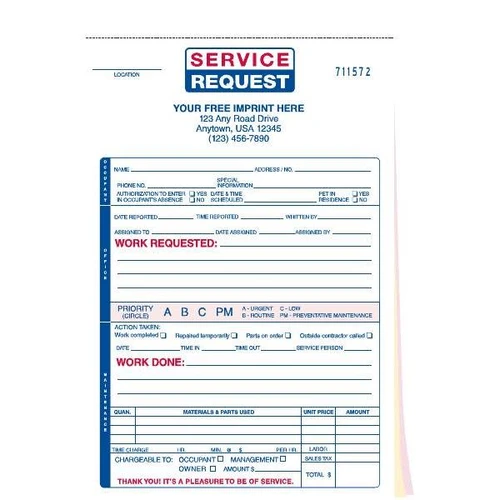 Maintenance Service Request Forms Package Of 100