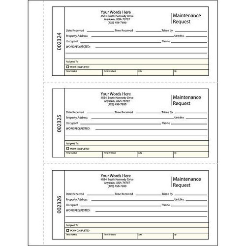 Personalized 2-Part Maintenance Request Book,