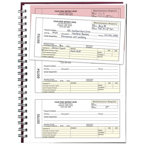 Personalized 2-Part Maintenance Request Book, 3 To A Page