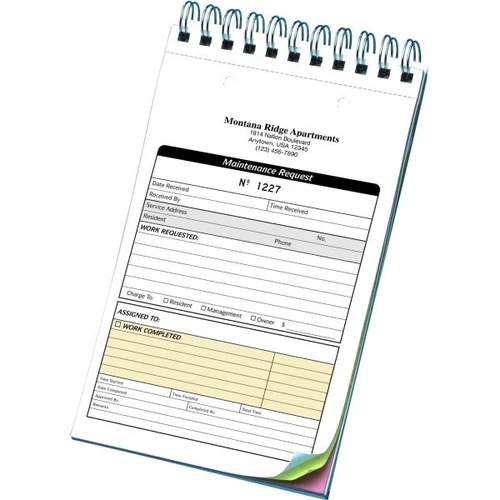 Personalized 3-Part Maintenance Request Book