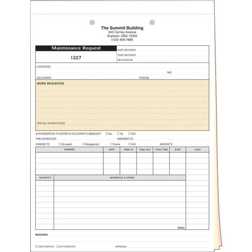Personalized 3-Part Maintenance Requests, Labor/material, Package Of 100
