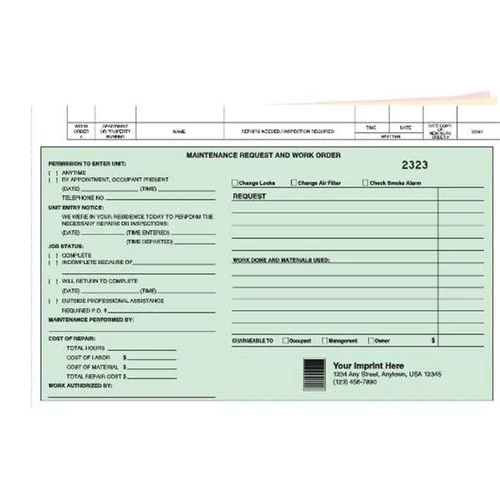 Personalized 3-Part Work Order With Checkboxes, Package Of 100