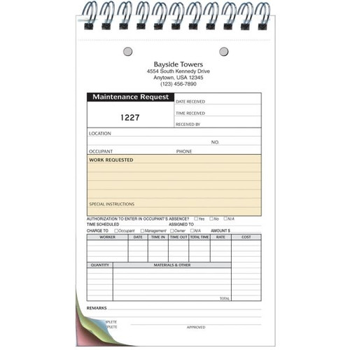 Personalized 4-Part Maintenance Request Book, Labor/Material Format