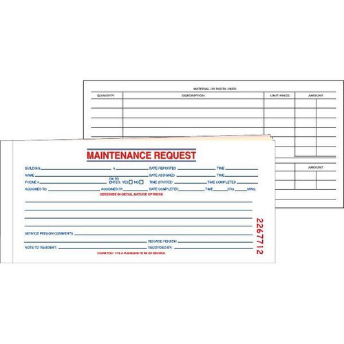 Small Three Part Maintenance Request Form, Package Of 100