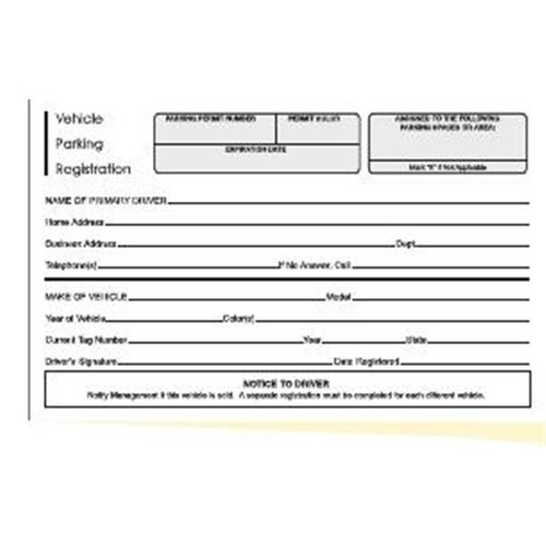 Vehicle Registration, Two Part, 8 X 5, Package Of 100