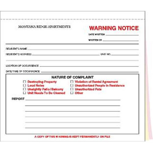 3-Part Warning Notices, 8-1/2 X 7, Package Of 100