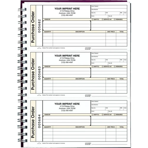 3-Part Purchase Orders, Book Format, 8-1/2" X 11"