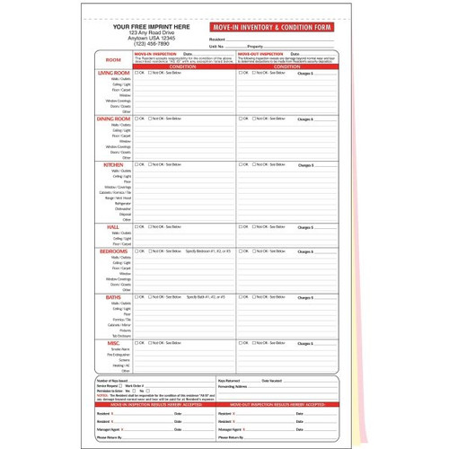 Move-In Condition/Inventory Forms, 8-1/2 X 14, Package Of 100
