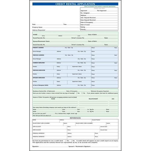Credit Rental Application Form (100-Pack)