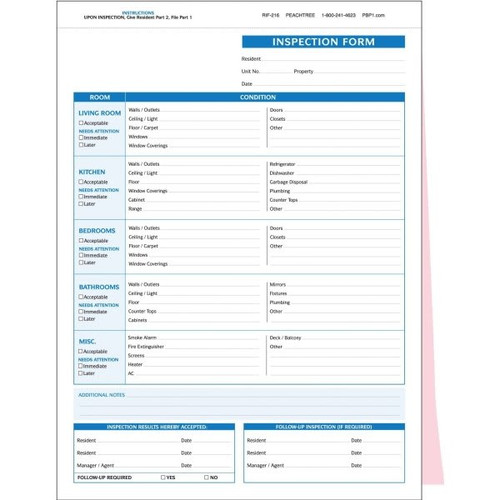Inspection Forms, 8-1/2 X 11, Package Of 100