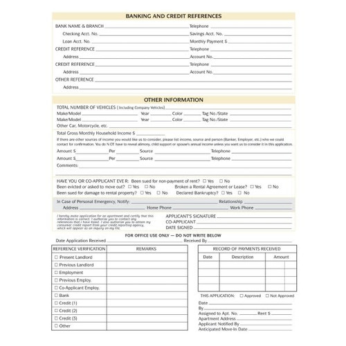 Mid-Size Rental Application, 8-1/2 X 11, Package Of 100