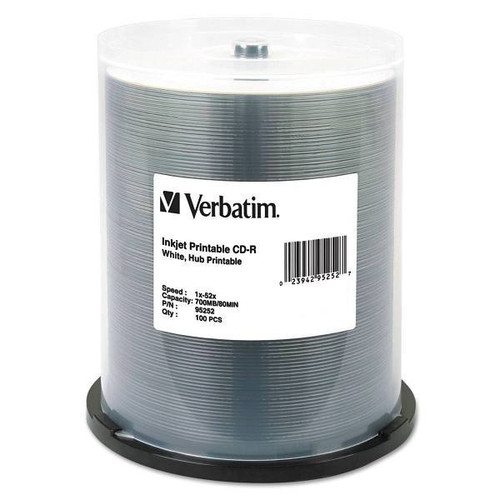 Verbatim Cd-R Printable Recordable Disc 700 Mb 52x Spindle White Package Of 100