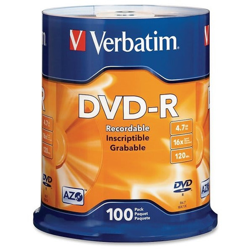 Verbatim 4.7 Gb Dvd-R Recordable Media Spindle, Package Of 100