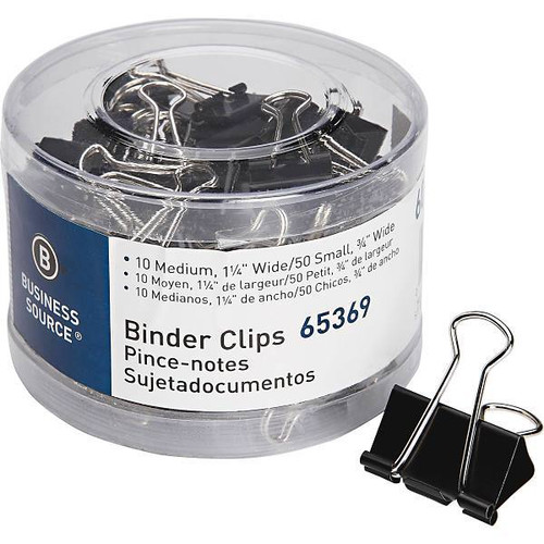 Business Source Assorted Binder Clips Small And Medium Black Package Of 60