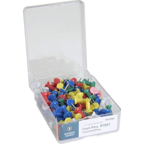 Business Source 0.5" Head Push Pins 0.50" Head Assorted Colors Package Of 100